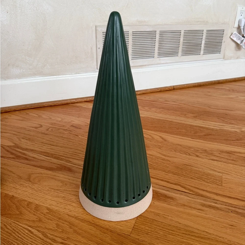 Crate&Barrel Ceramic Christmas Tree Green LED 16”
